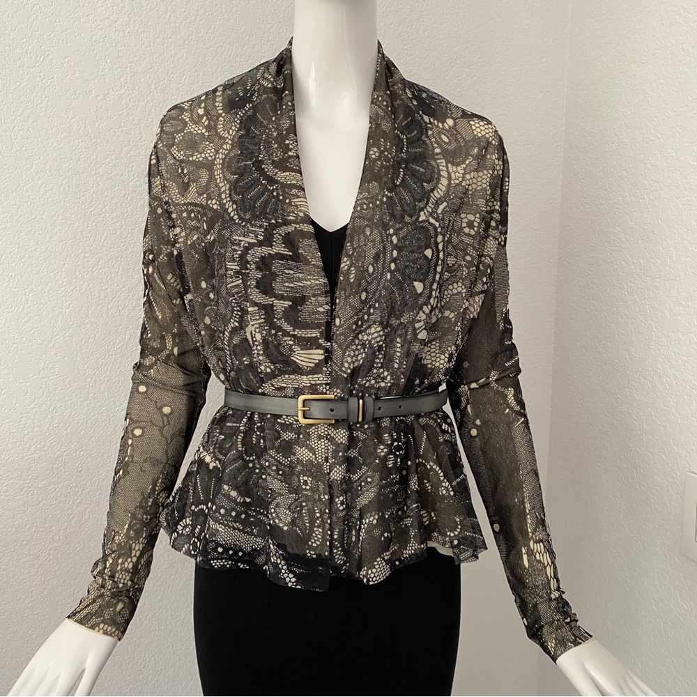 Fuzzy lace mesh wrap top